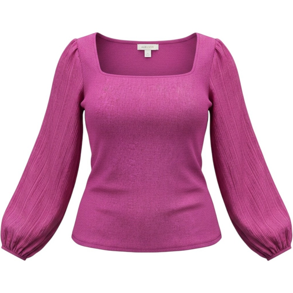 Ava & Viv Magenta Barbie Balloon Sleeve Square Neck Blouse Top XXL Peasant Boho